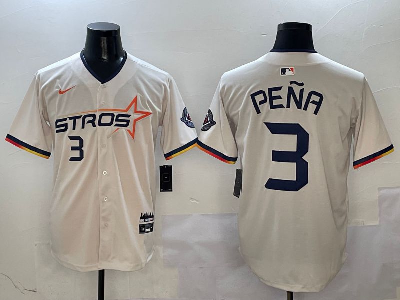 Men Houston Astros 3 Pena Cream Three generations Joint Name 2025 Nike MLB Jersey style 4111